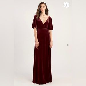 Jenny Yoo Marin dark berry maxi dress gown wrap deep v-neck size 12